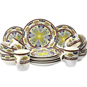 Elama Countryside Sunrise Stoneware Dinnerware Set 16 Pieces Yellow Multicolor